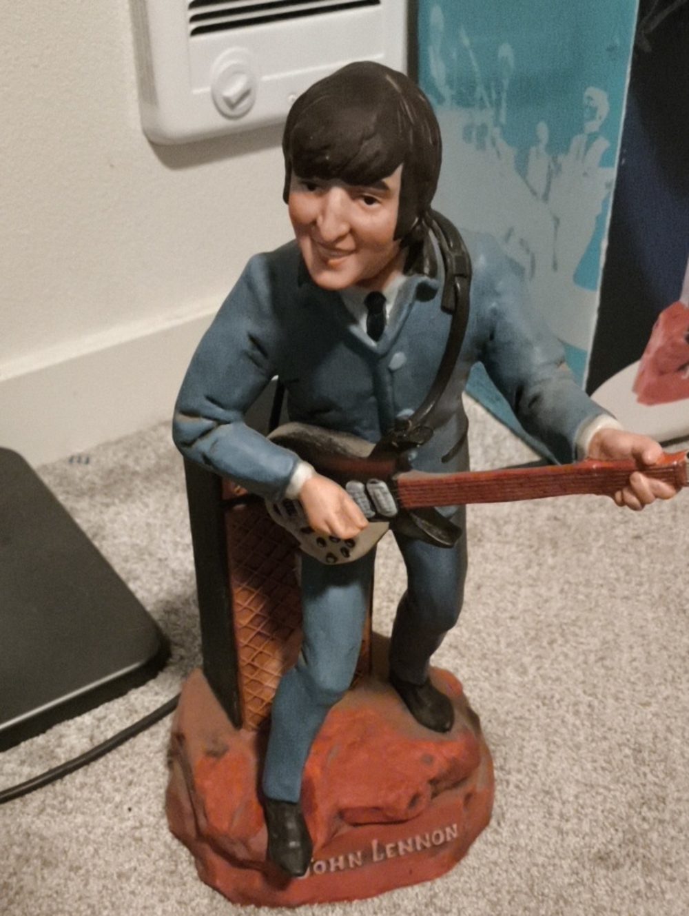 Blue Johnn Lenon Guitarist Figurine Home Accent Plays Music